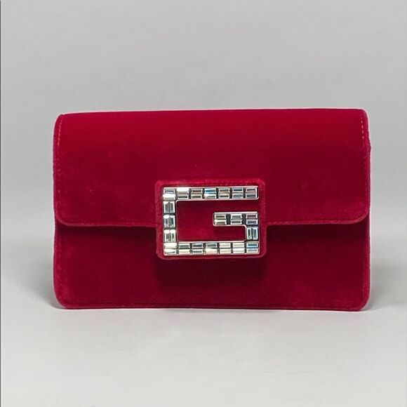 Gucci red Broadway velvet crystal G shoulder bag - Picture 3 of 16